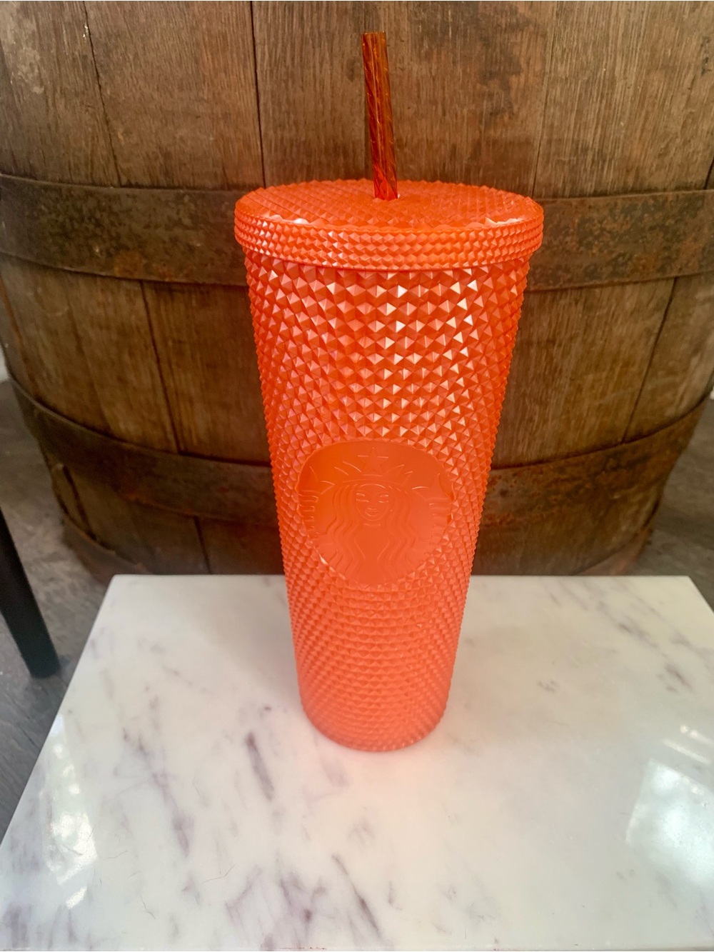 Starbucks Orange Fall Texturized  Studded 24oz Venti Size Tumbler with Straw